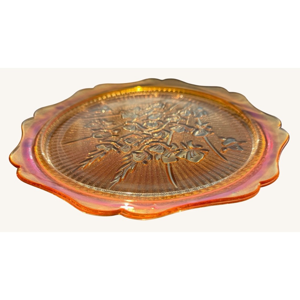 Vintage Jeannette Iris Herringbone Platter Plate Marigold Carnival Glass 12" - Picture 2 of 9